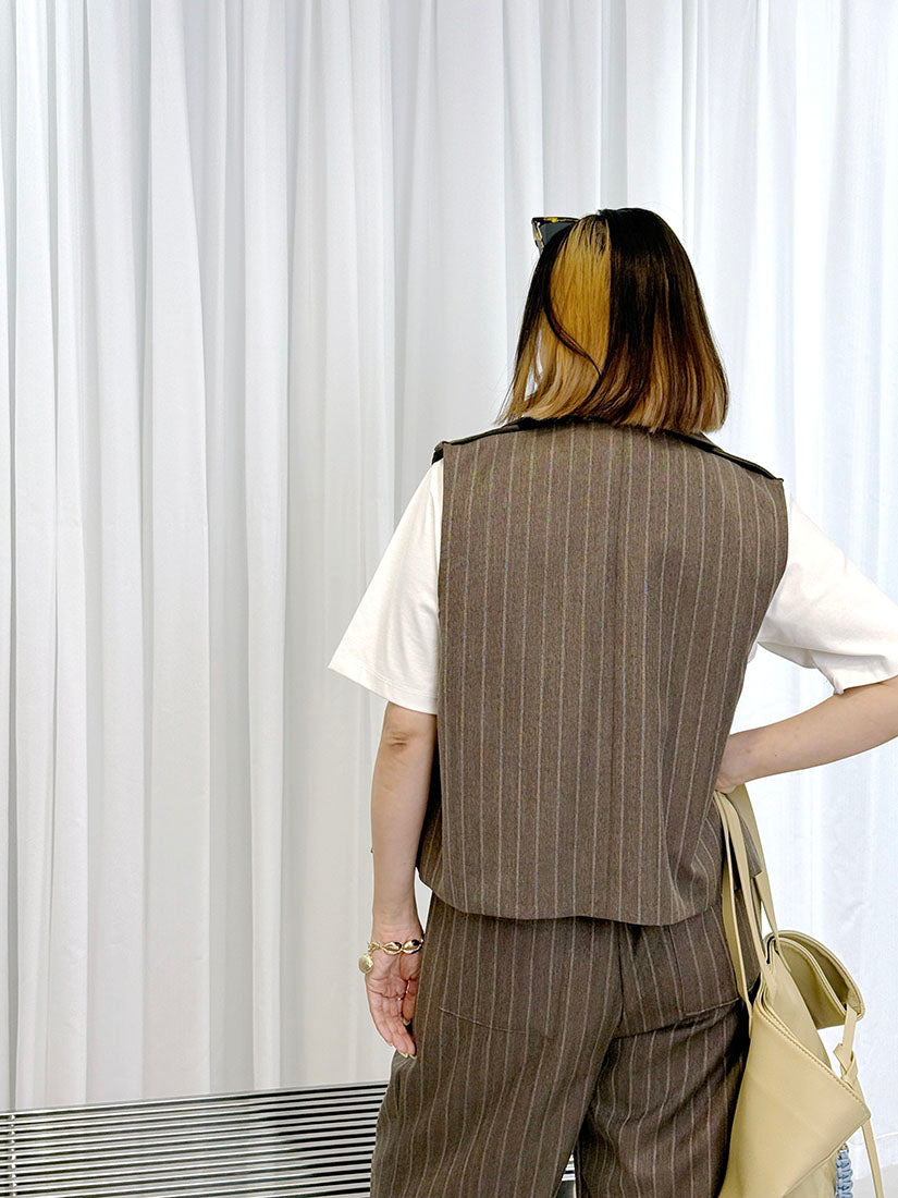 Flap Striped Double Breasted Waistcoat (3 Colours)