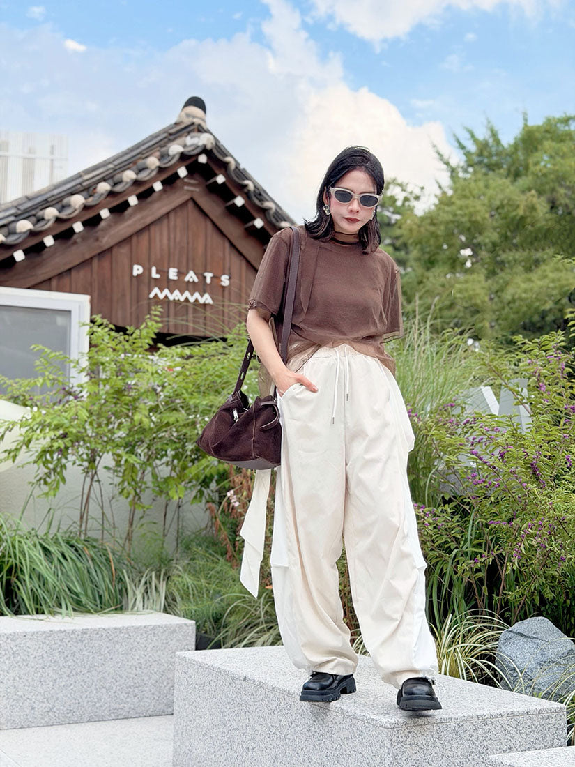 Chiffon Drape Patch Pants (2 Colours)