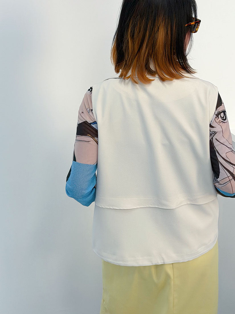 Drawstring Waist Double Breasted Vest Blazer (2 Colours)