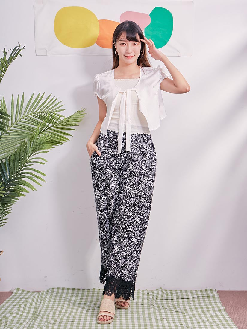 Floral Print Lace Hem Pants (2 Colours)