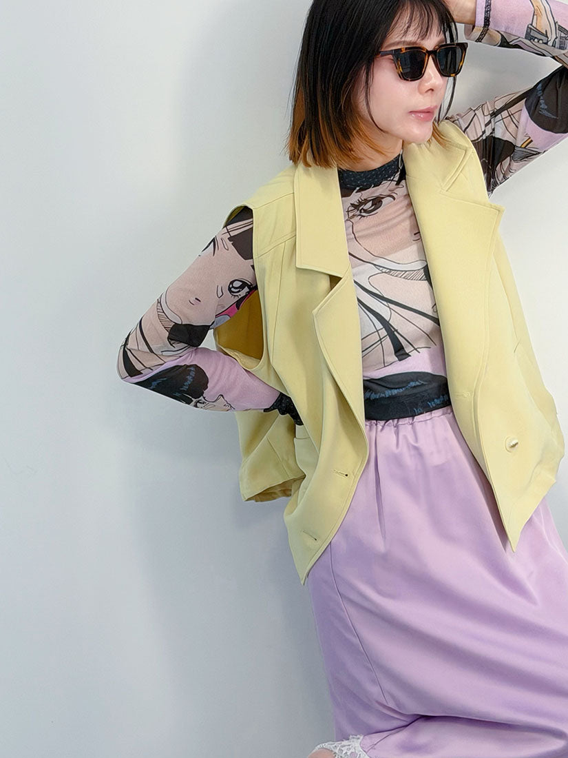 Drawstring Waist Double Breasted Vest Blazer (2 Colours)