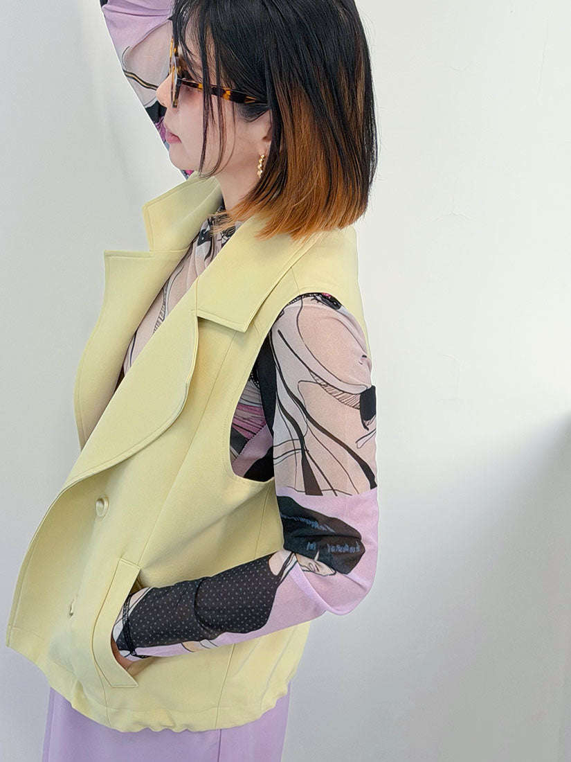 Drawstring Waist Double Breasted Vest Blazer (2 Colours)