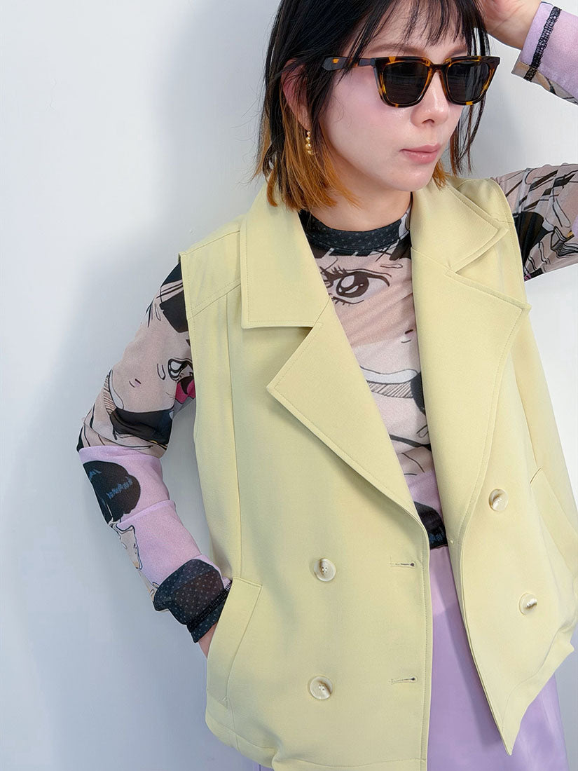 Drawstring Waist Double Breasted Vest Blazer (2 Colours)