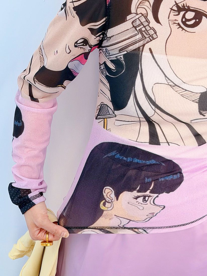 Comics Printed Mesh Top (2 Colours)