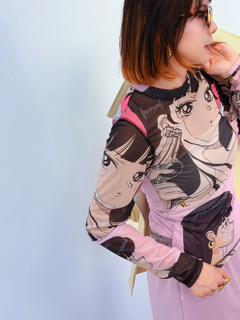 Comics Printed Mesh Top (2 Colours)