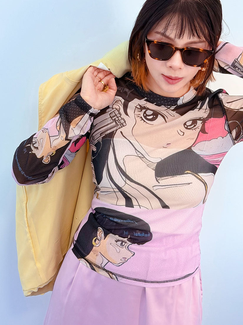 Comics Printed Mesh Top (2 Colours)