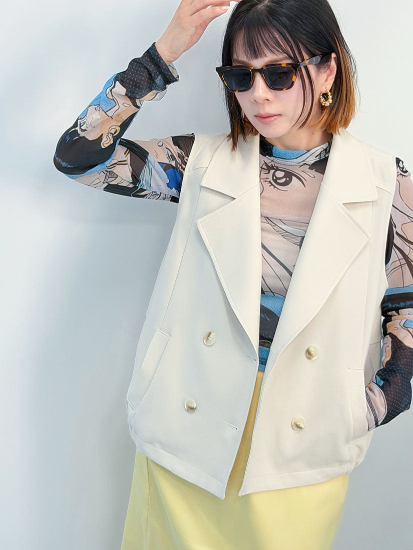 Drawstring Waist Double Breasted Vest Blazer (2 Colours)