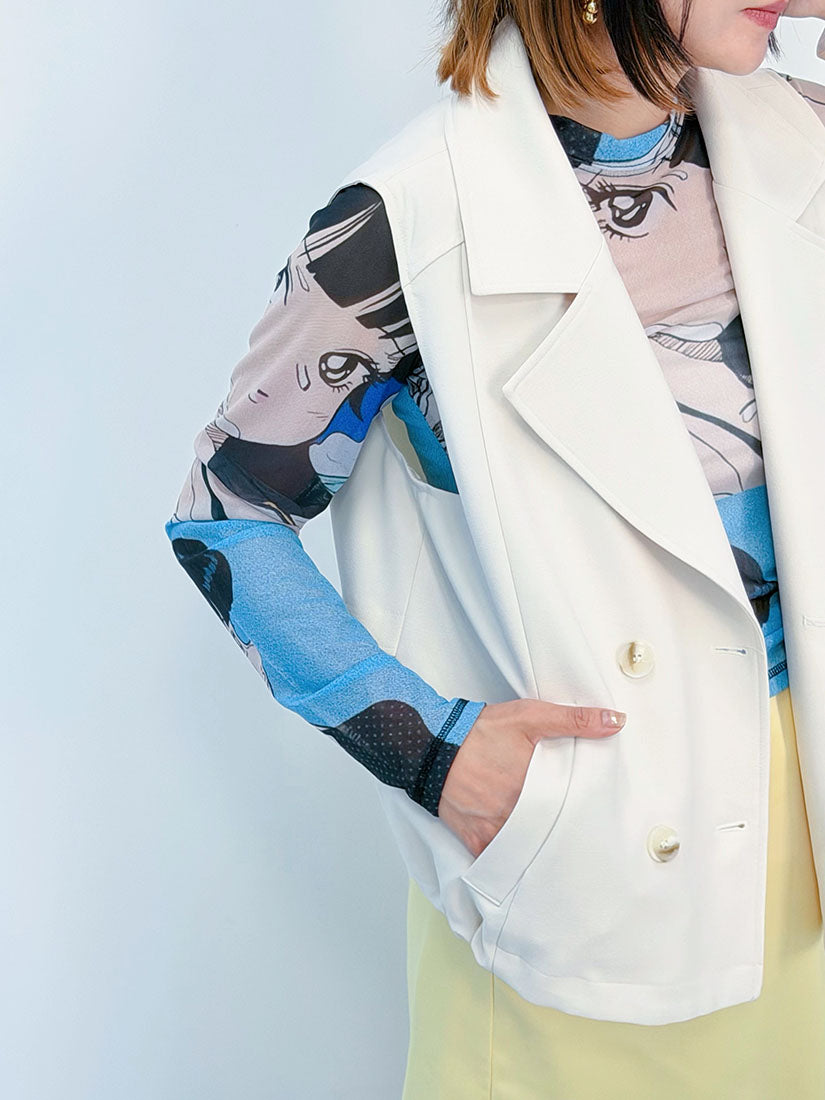 Drawstring Waist Double Breasted Vest Blazer (2 Colours)