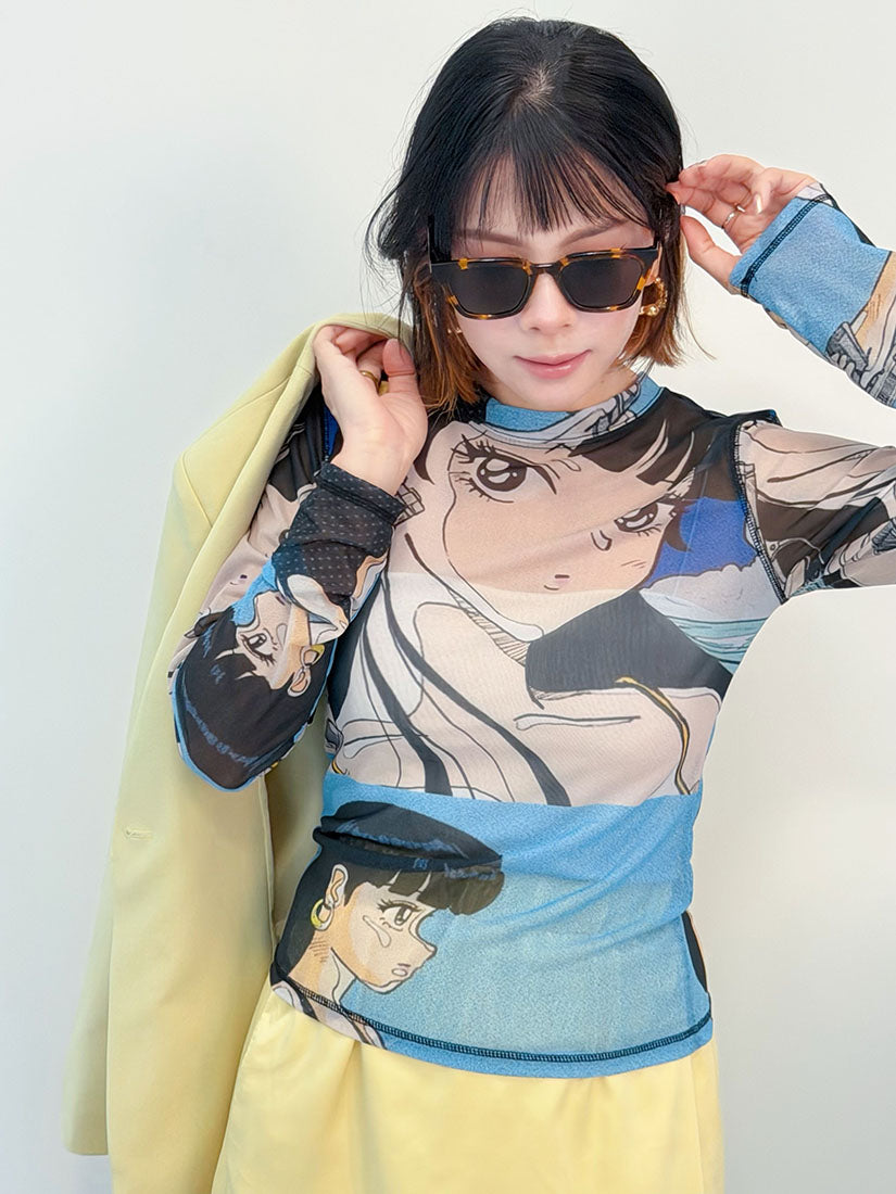 Comics Printed Mesh Top (2 Colours)