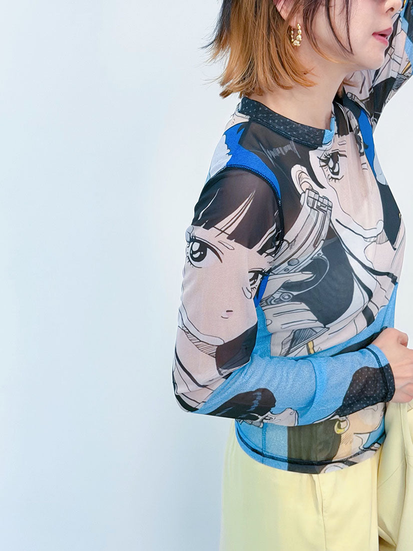 Comics Printed Mesh Top (2 Colours)