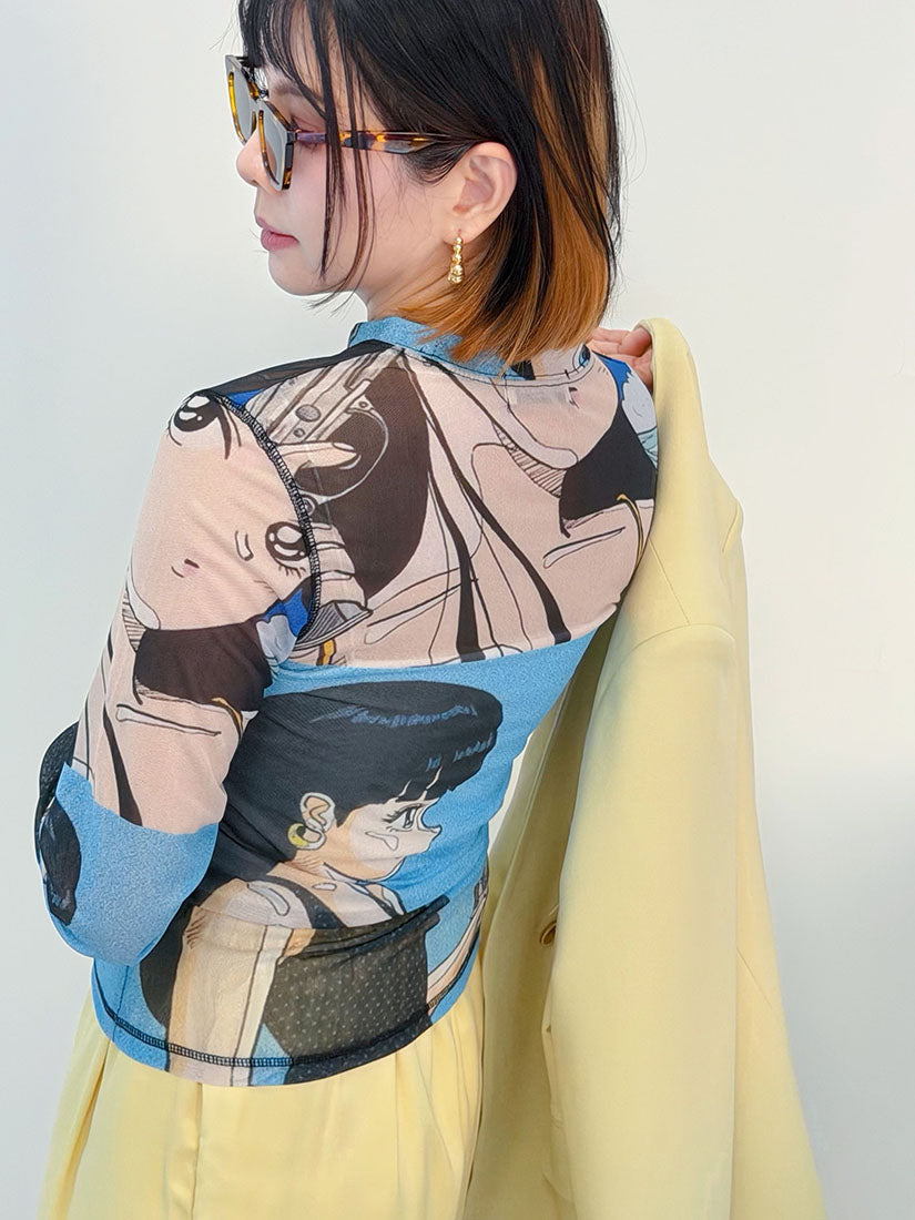 Comics Printed Mesh Top (2 Colours)