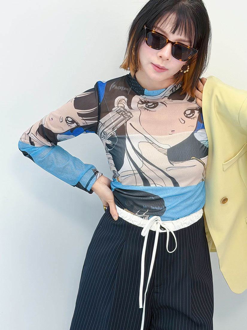 Comics Printed Mesh Top (2 Colours)