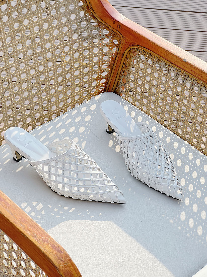 Leather Net Heeled Mules (2 Colours)