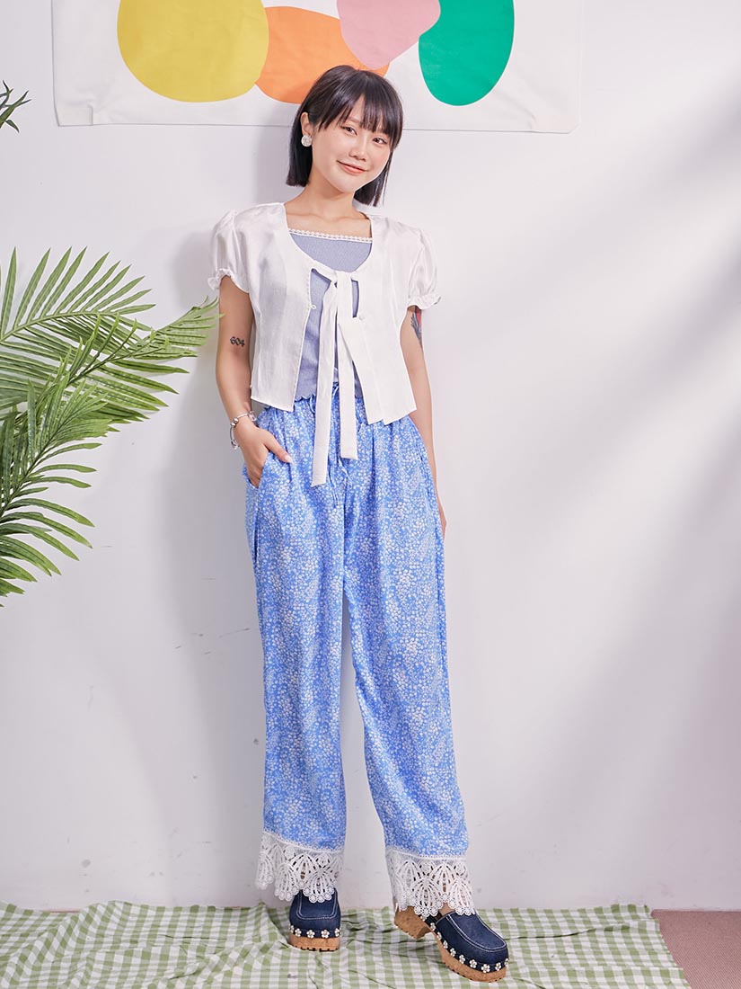 Floral Print Lace Hem Pants (2 Colours)