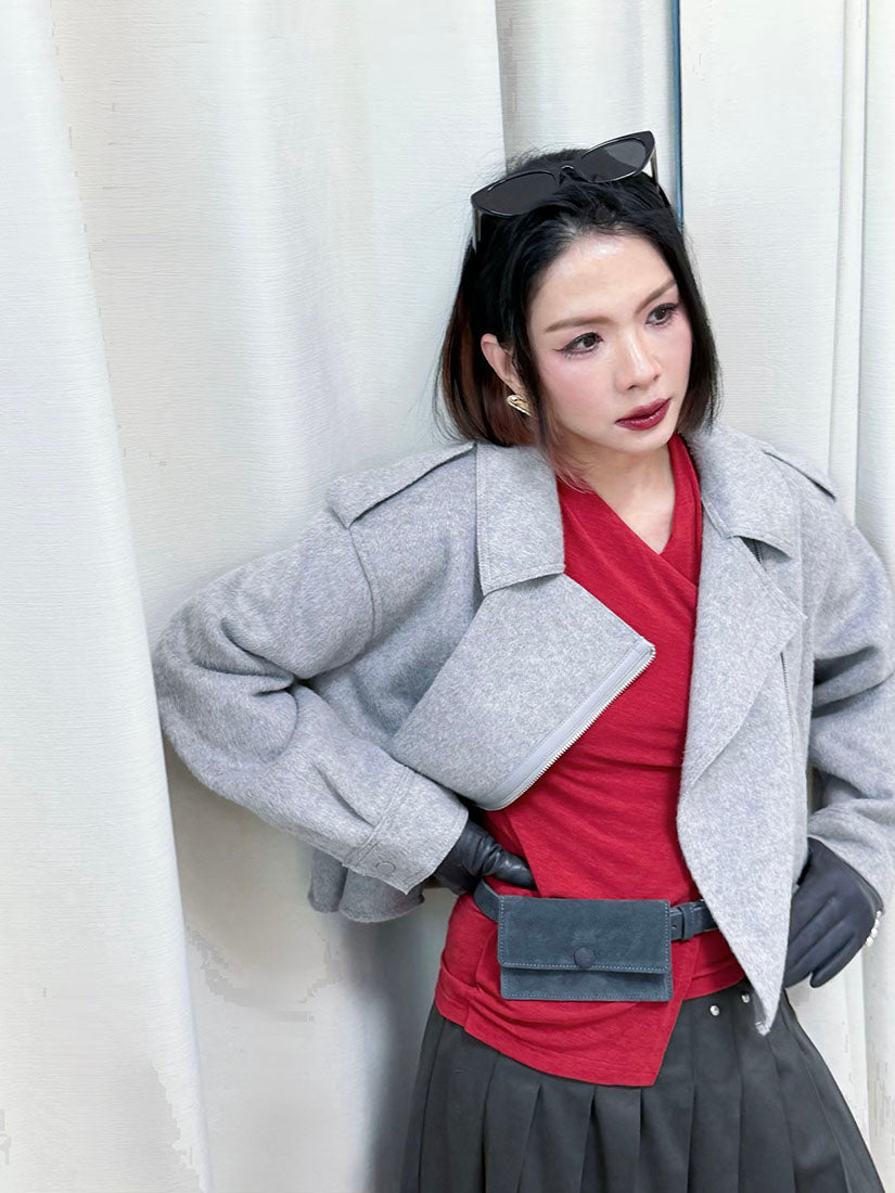 Woollen Cropped Biker Jacket (2 Colours)