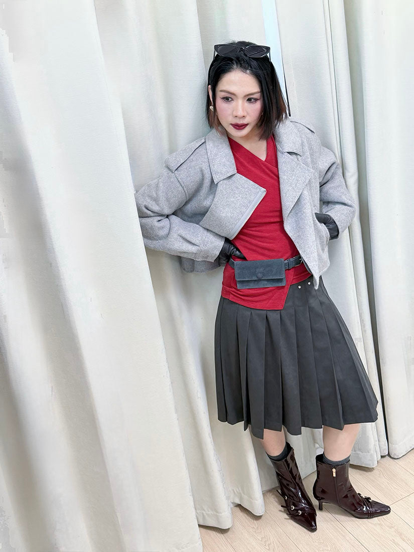 Woollen Cropped Biker Jacket (2 Colours)