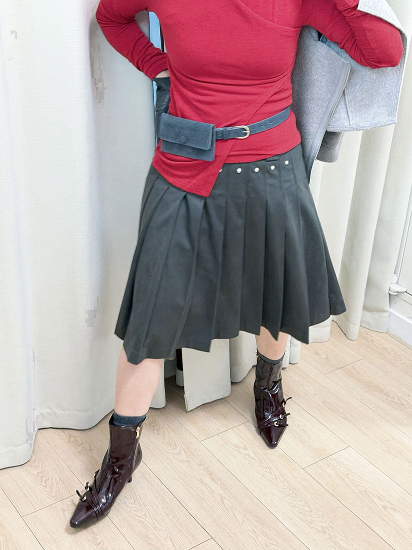 Studs Pleated Skirt (2 Colours)