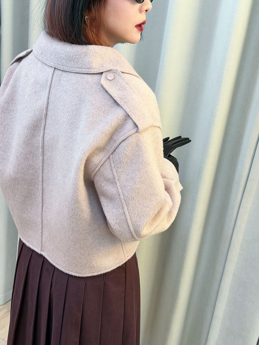 Woollen Cropped Biker Jacket (2 Colours)