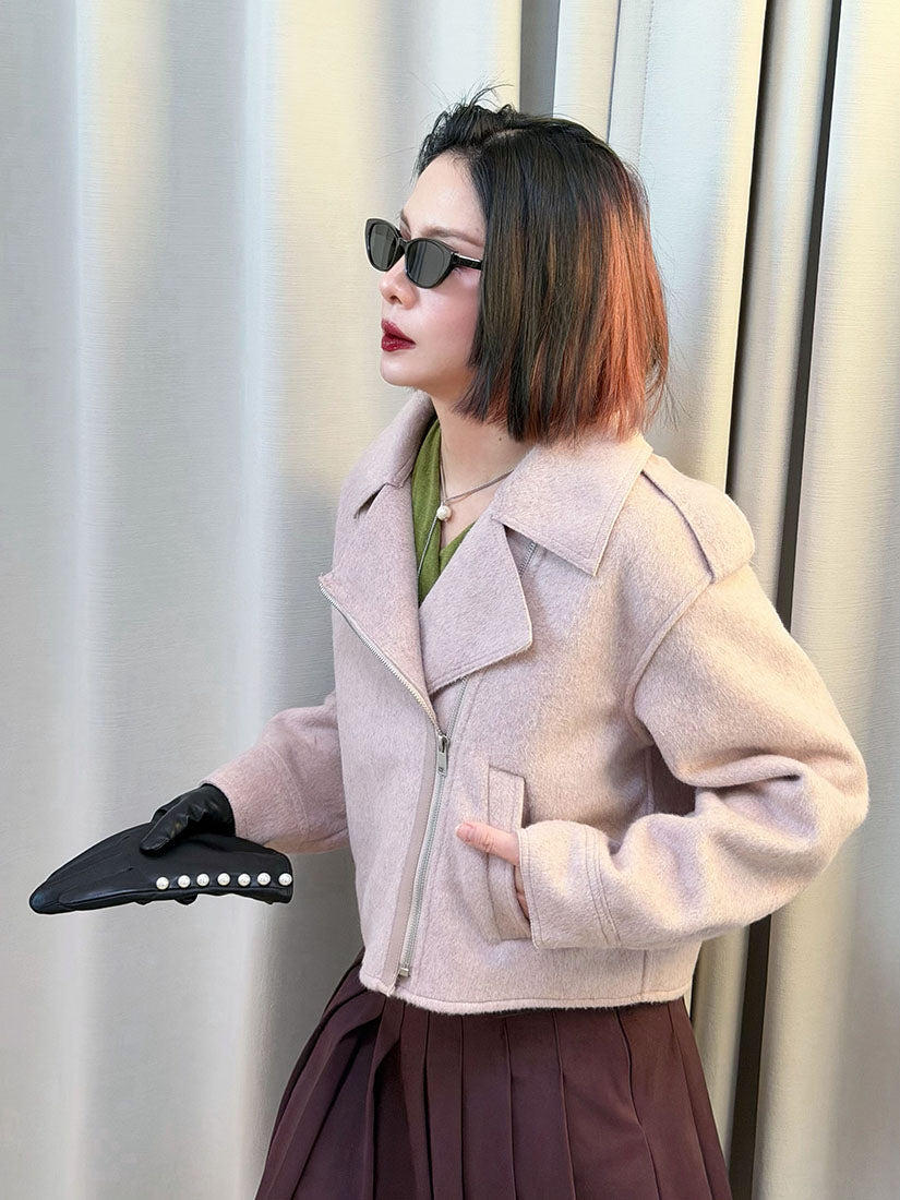 Woollen Cropped Biker Jacket (2 Colours)