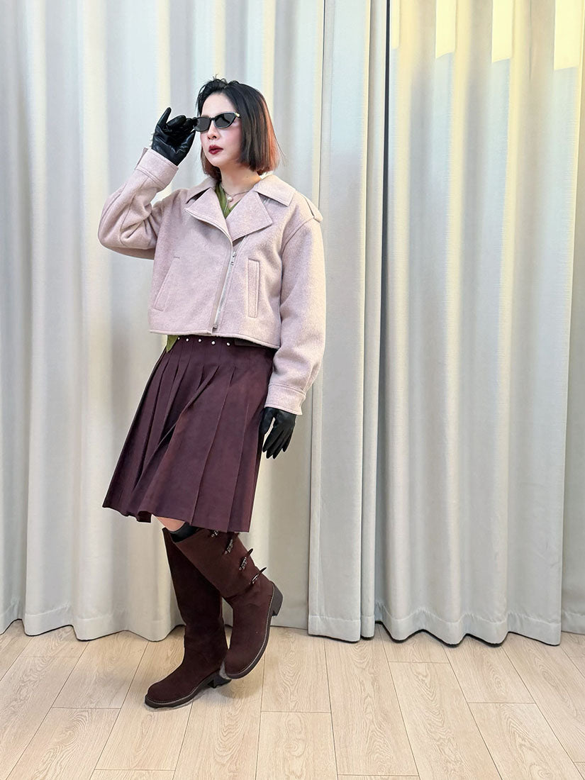 Woollen Cropped Biker Jacket (2 Colours)