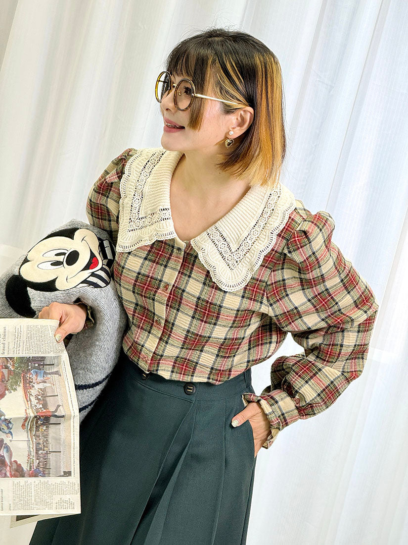 Lace Collar Tartan Shirt (2 Colours)