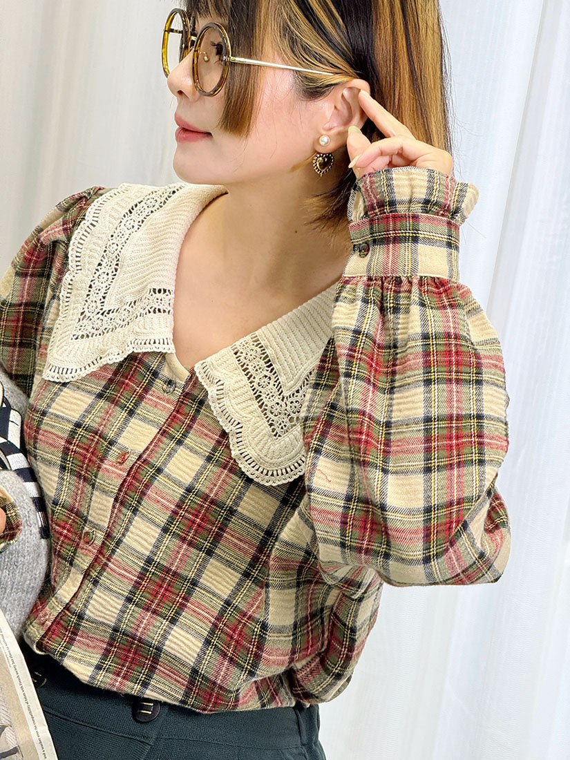 Lace Collar Tartan Shirt (2 Colours)