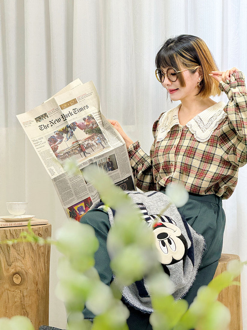 Lace Collar Tartan Shirt (2 Colours)