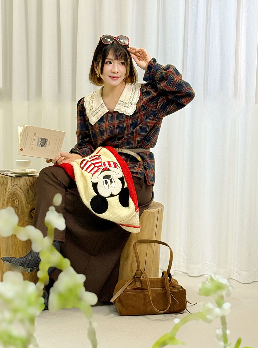 Lace Collar Tartan Shirt (2 Colours)