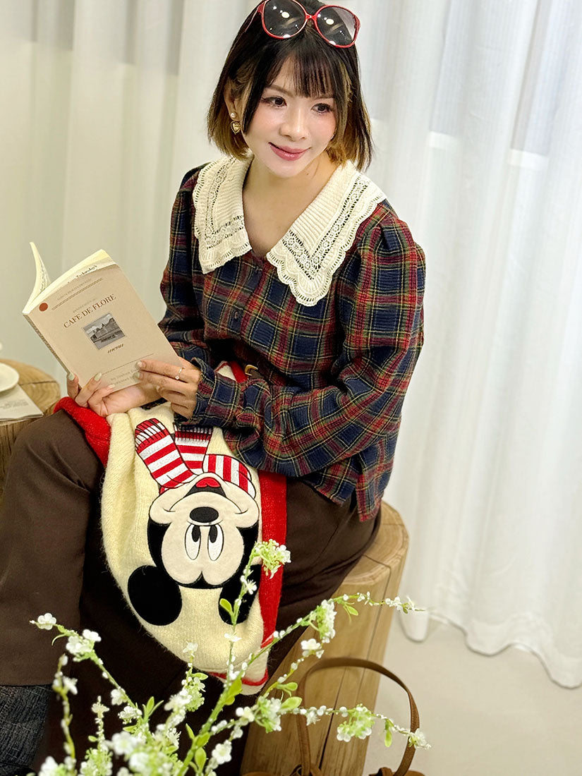 Lace Collar Tartan Shirt (2 Colours)