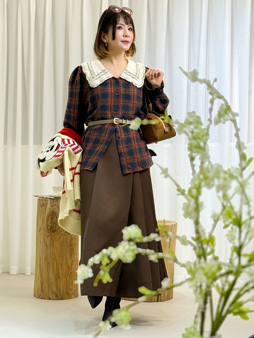 Lace Collar Tartan Shirt (2 Colours)