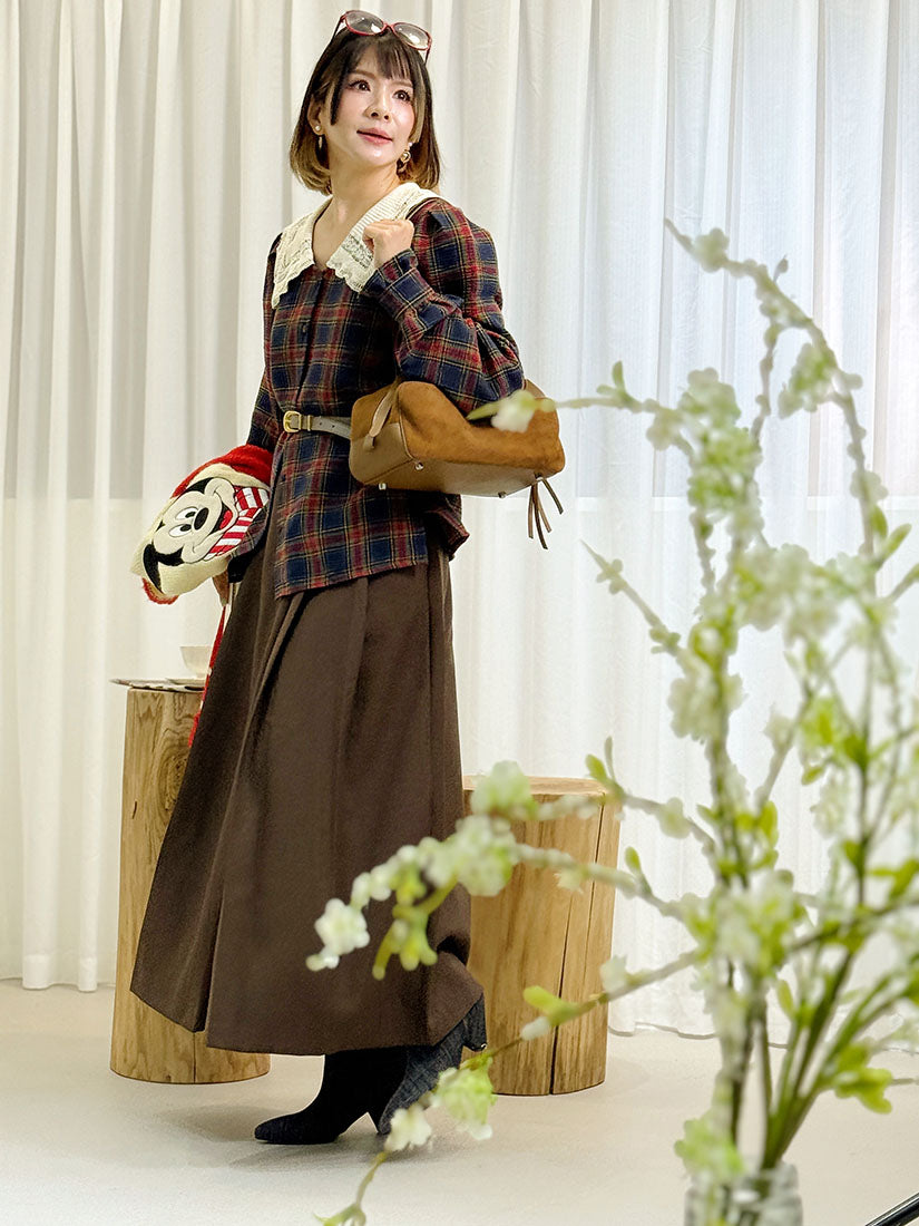 Lace Collar Tartan Shirt (2 Colours)
