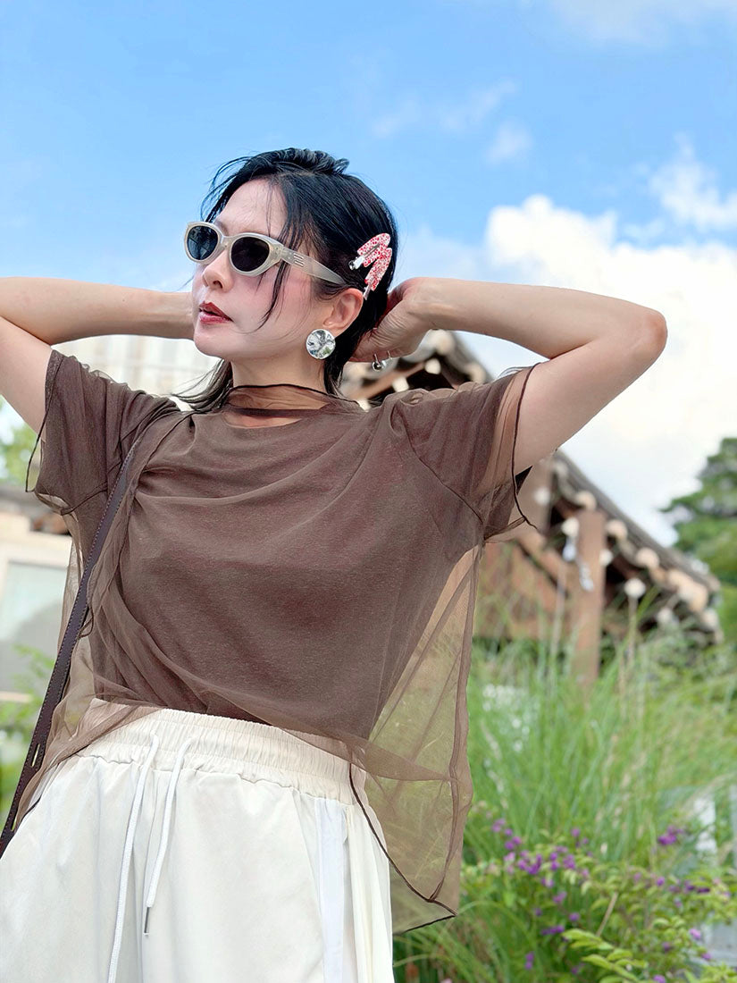 Tee With Cover Up Mesh Top Set (2 Colours)