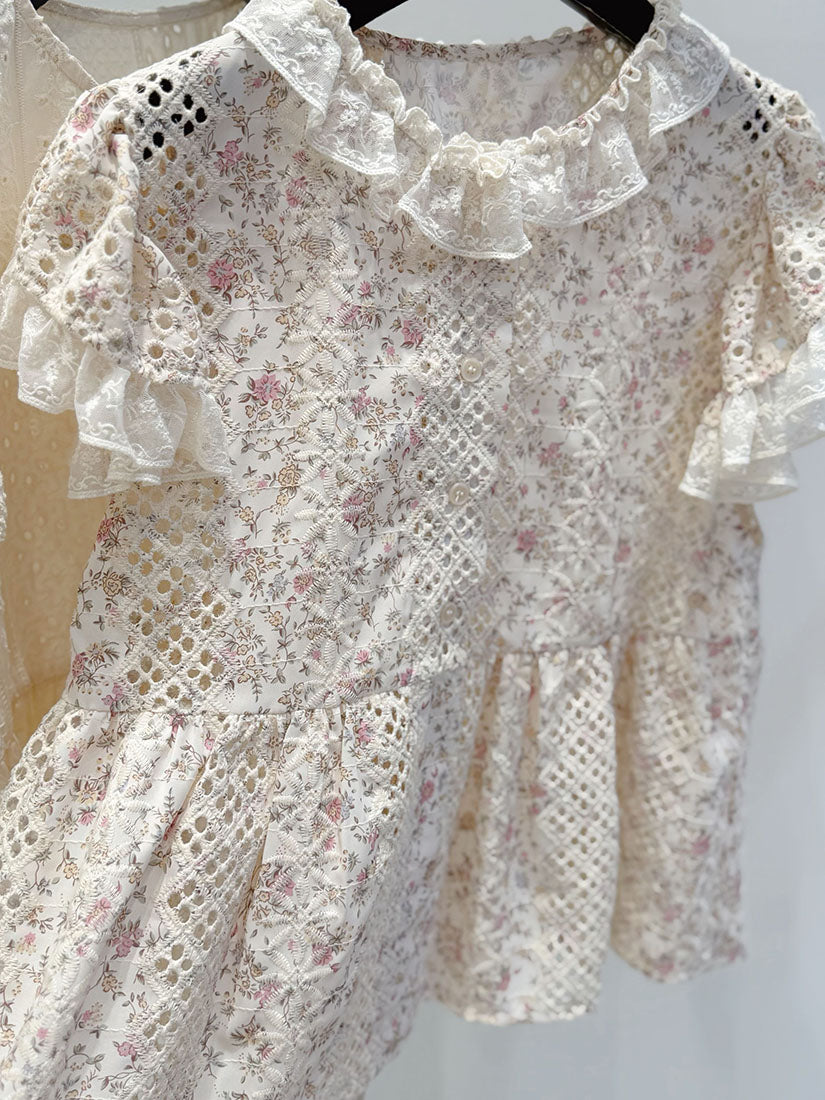 Floral Embroidered Button Up Cap Sleeve Blouse (2 Colours)