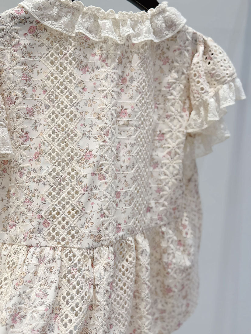 Floral Embroidered Button Up Cap Sleeve Blouse (2 Colours)