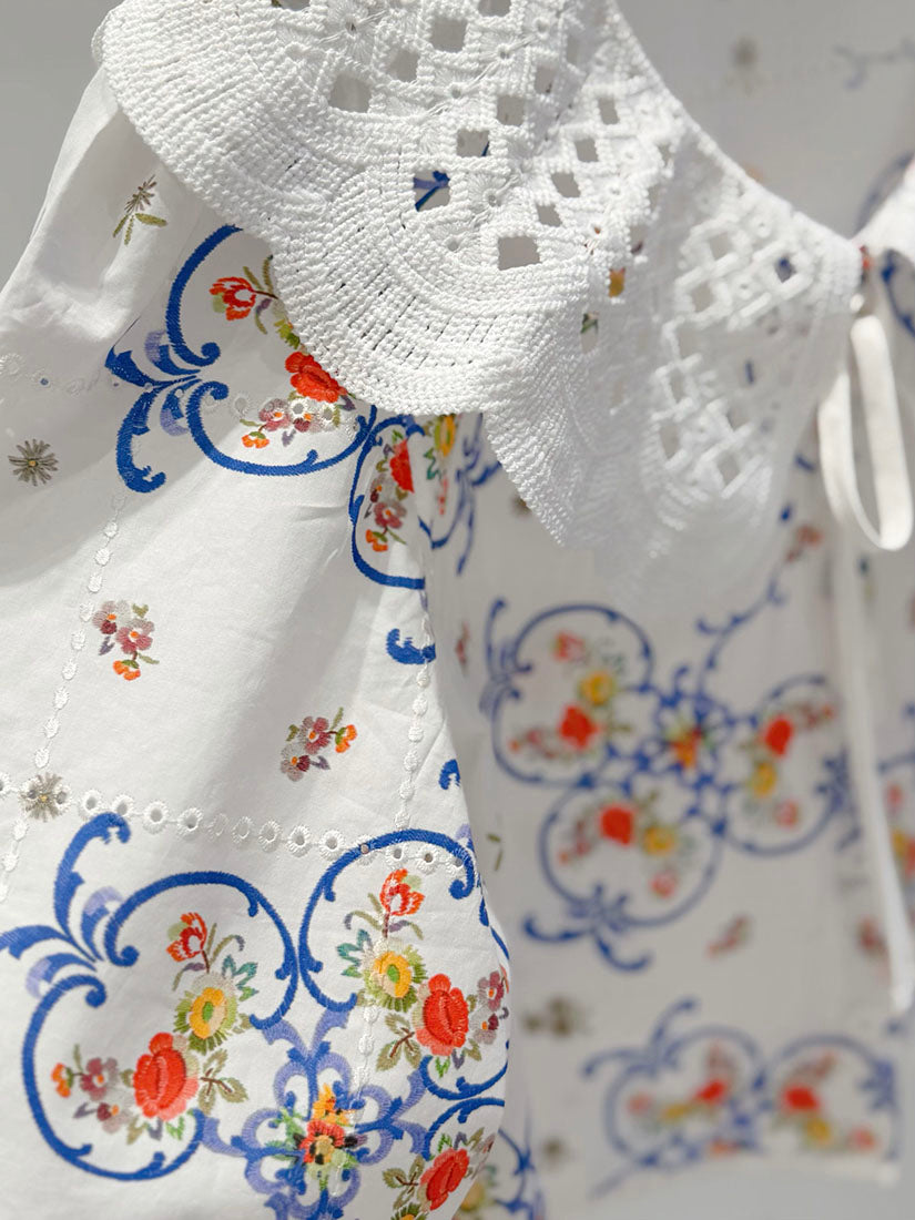 Crochet Lace Collar Floral Perforated Shirt