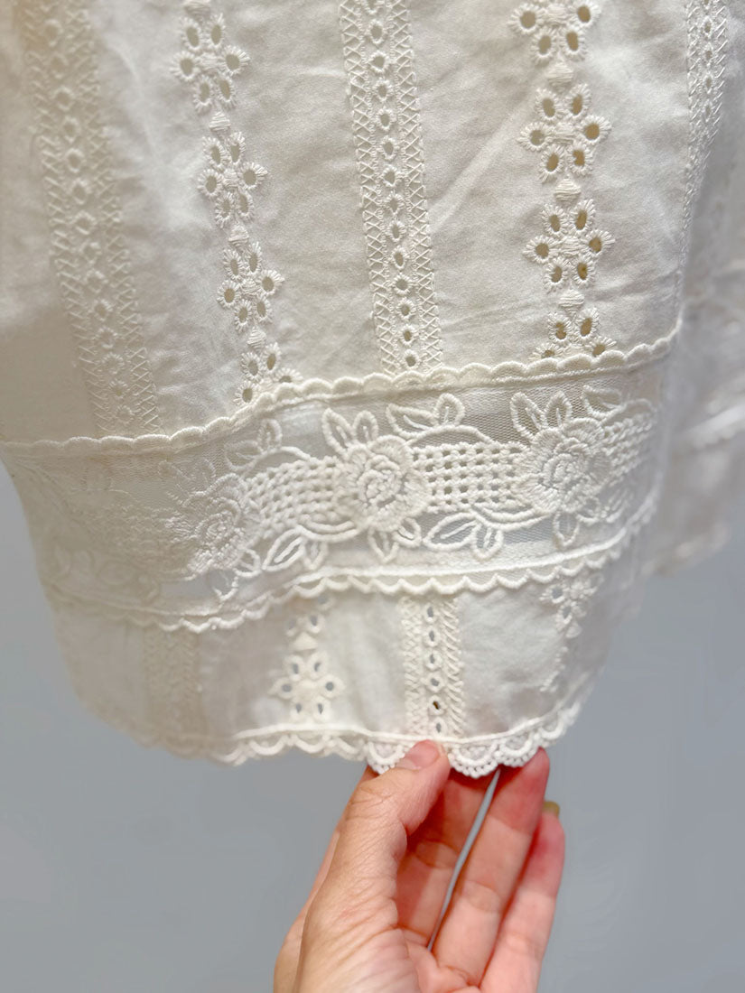 Platter Collar Floral Embroidered Perforated Blouse