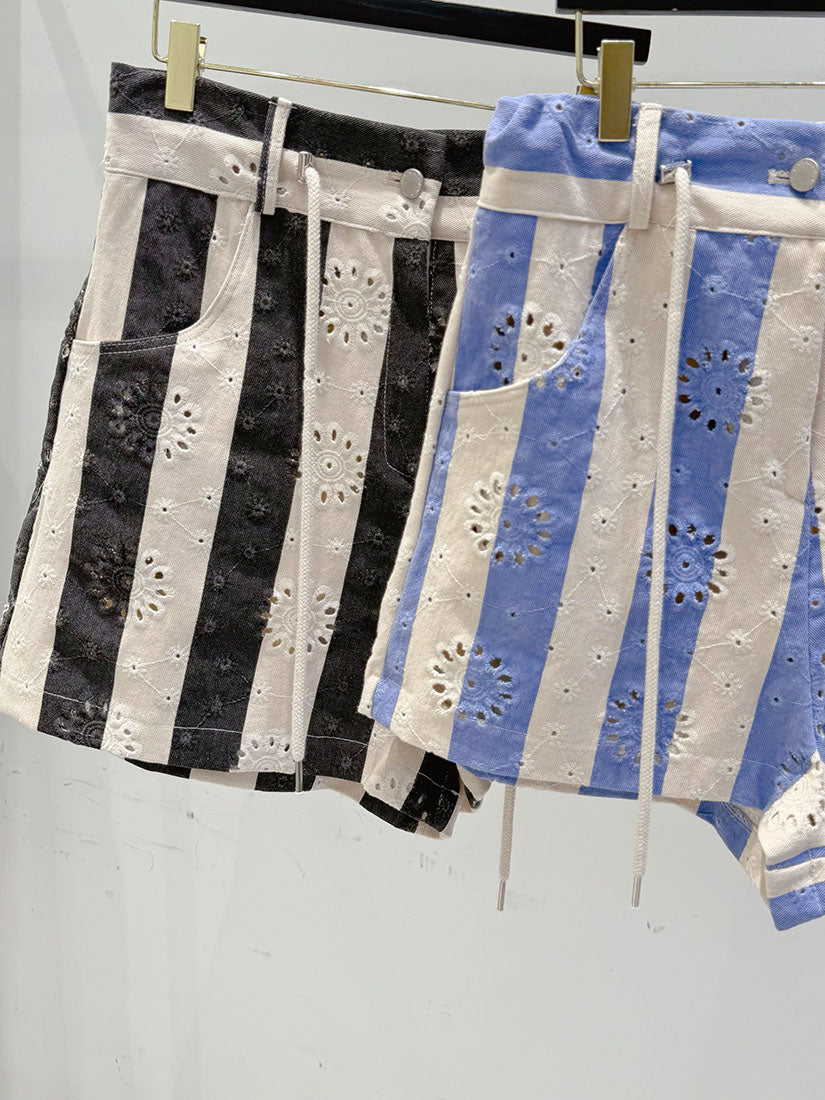 Bold Striped Floral Perforated Shorts (2 Colours)