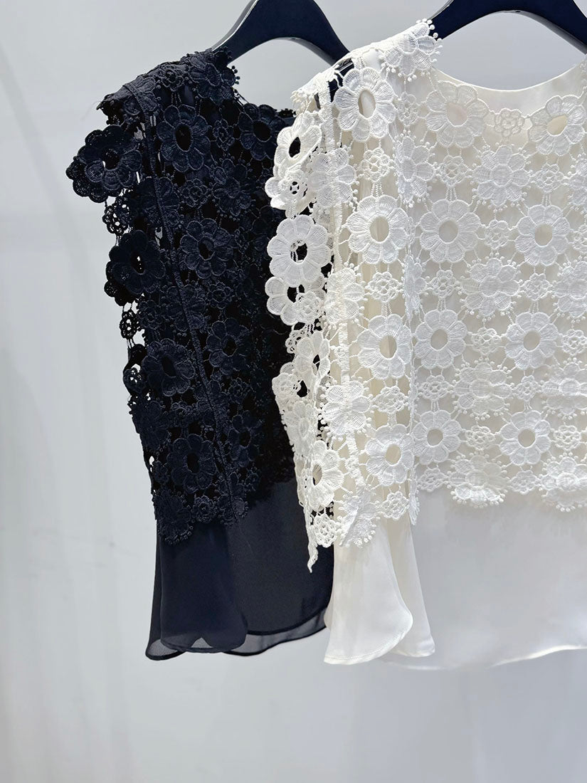 Flower Lace Cover Up Vest Top Set (2 Colours)