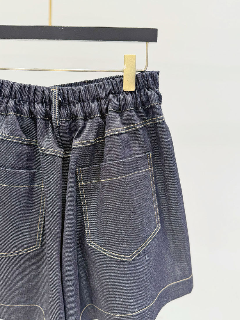 Material Bead Stud Denim Shorts (2 Colours)