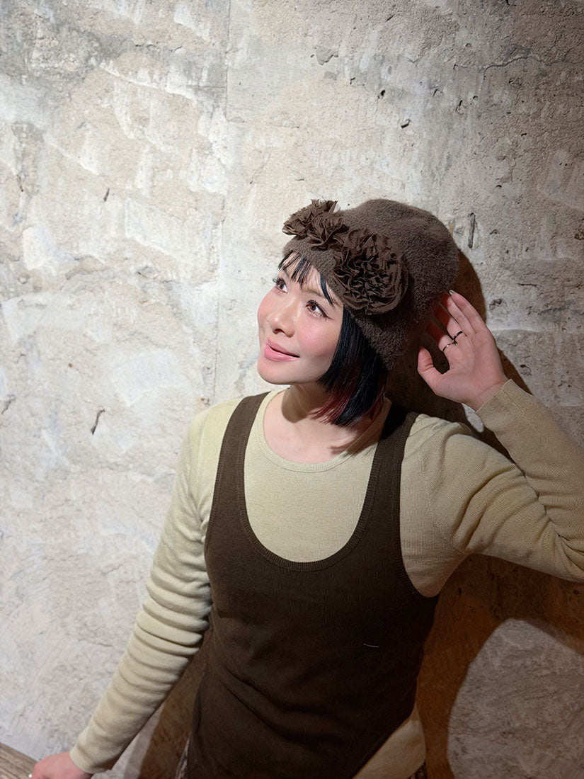 Floral Applique Fluffy Beanie (3 Colours)