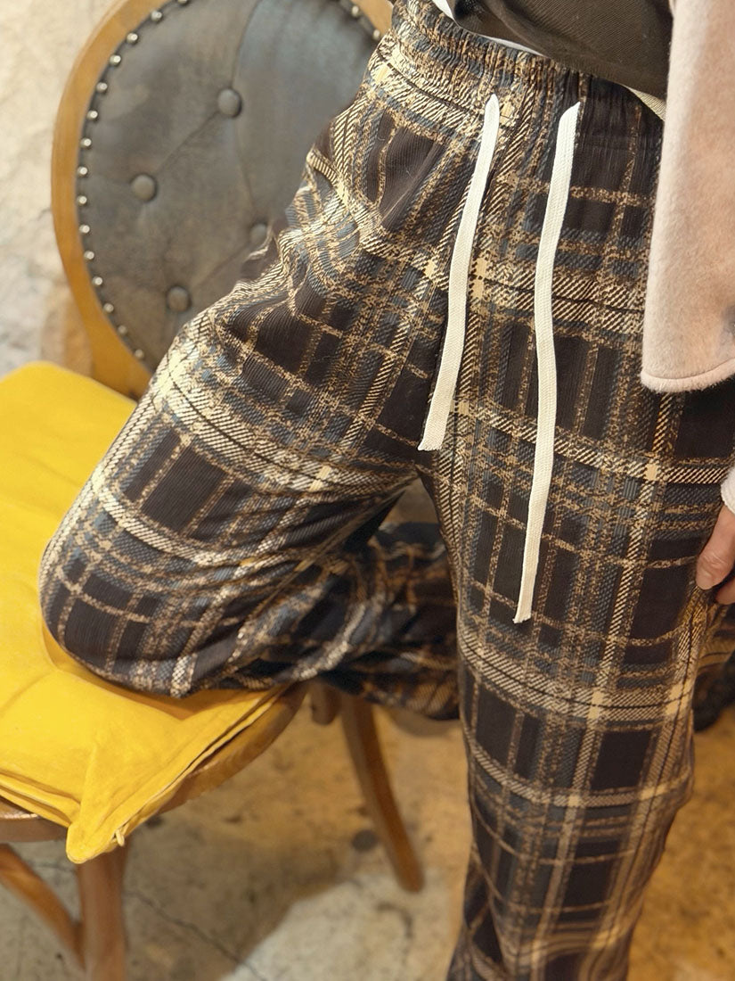 Drawstring Waist Checkered Pants (2 Colours)