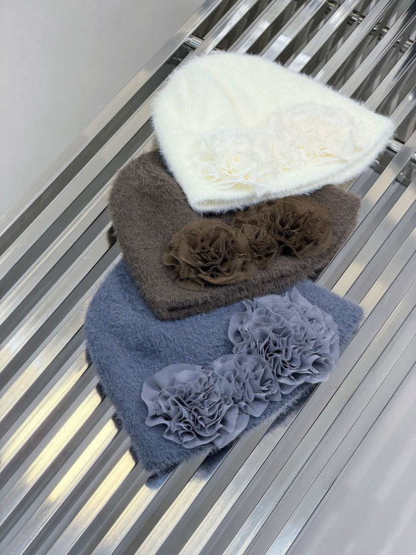 Floral Applique Fluffy Beanie (3 Colours)