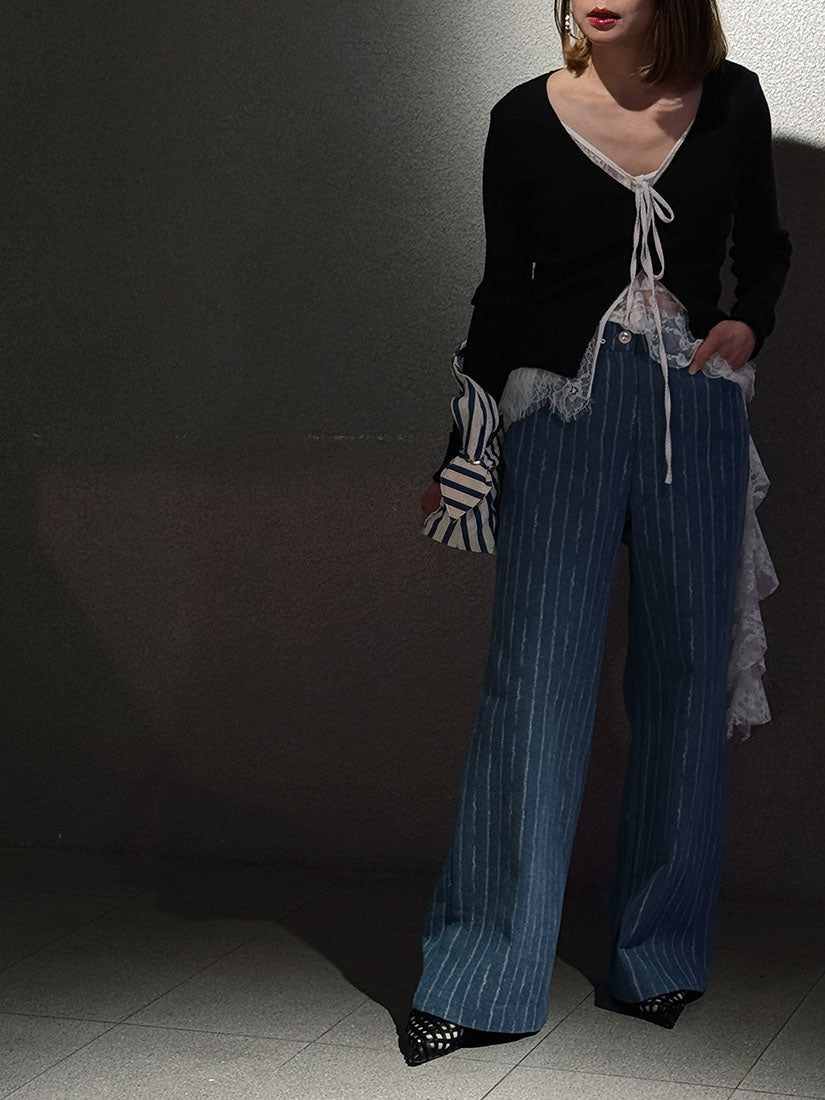 Tuck Striped Denim Pants