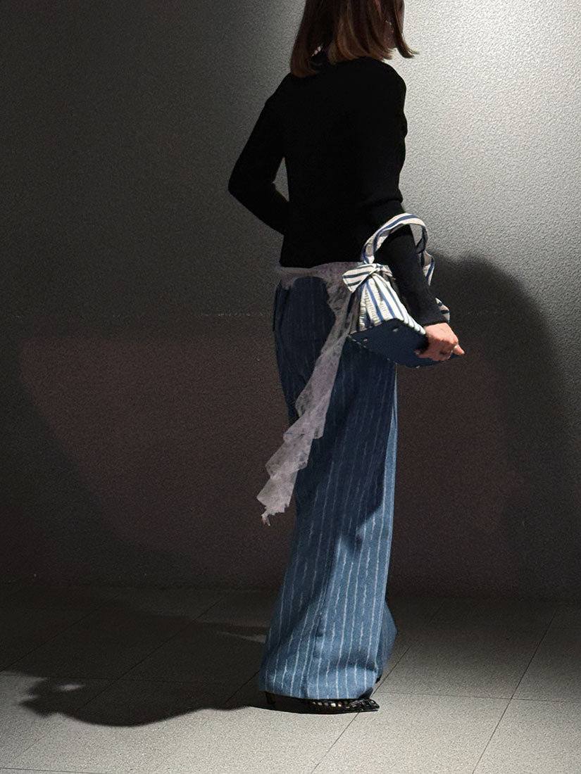 Tuck Striped Denim Pants