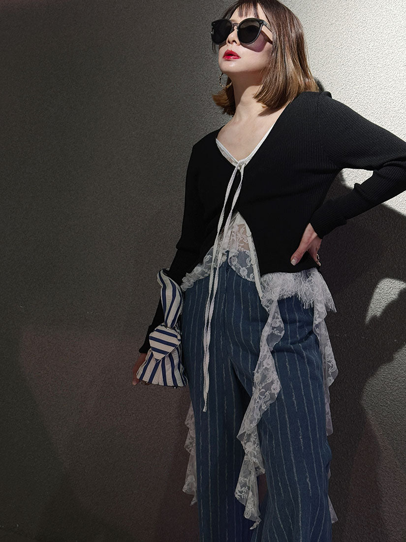 Tuck Striped Denim Pants