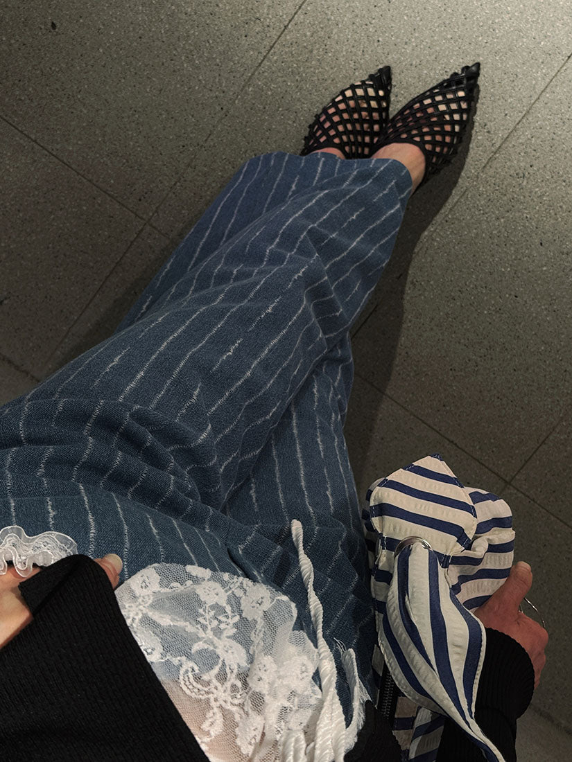 Tuck Striped Denim Pants