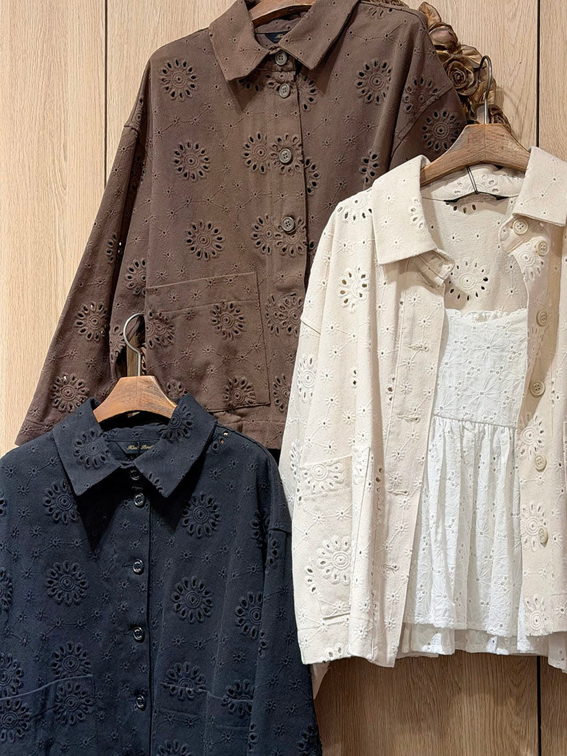 Flower Perforated Shirt Jacket (2 Colours)