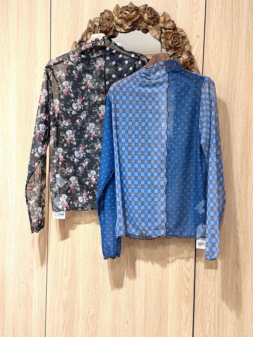 Lettuce Edge Panel Mesh Printed Top (2 Colours)
