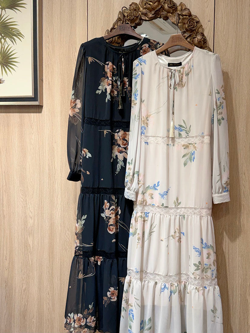 Lace Trim Floral Prairie Dress (2 Colours)