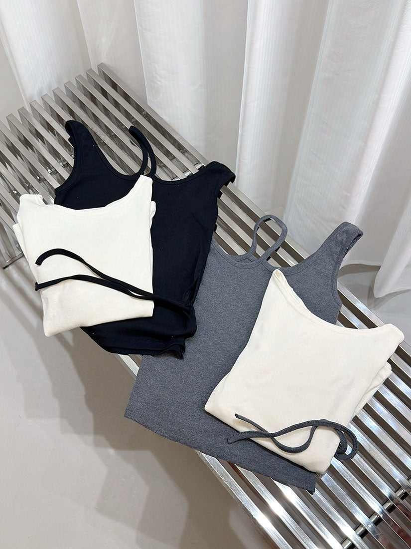Cut Out Tank Top With Long Sleeve Top Set (2 Colours)